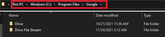 程序文件中谷歌文件夹的位置